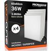 Eurocali 4x Pannelli LED 2in1 Incasso o Superficie 36W 60x60cm 3960lm Bianco Naturale 4000K - Installabile Senza Cornice o Supporto