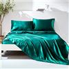 Wotcsil 3 Pezzi Completo Lenzuola Raso Singolo Set Tinta Unita Biancheria da Letto Satin 100x190+Angolo 36 cm con 1 x Lenzuolo Sopra, 1 x Lenzuola Sotto con Angoli, 1 x Federa, Verde Acqua