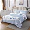 Loussiesd Oceano Mare Trapuntato Coperta Meduse Stelle marine Creatura Sealife Stripe Trapuntato Copriletto per Ragazzi Ragazze Bambino Blu Bianco Set di Coperture Formato 2 Pz170X230cm