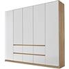 Rauch Möbel Mainz - Armadio con ante girevoli, in legno di rovere bianco, Sonoma, a 5 ante con 6 cassetti, con pacchetto di accessori Basic 3 ripiani, 3 aste appendiabiti, senza maniglie, 226 x 210 x
