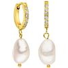 Purelei Orecchini Malahi Purelei (oro), Orecchini donna in acciaio inossidabile, Gioielli da donna durevoli, Orecchini pendenti con ciondolo a perla e pietre, ideali come regalo, 13 mm di diametro