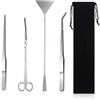 Vueinrg 4 in 1 Set di Attrezzi per Acquario, Acquari in Acciaio Inox Kit Pinzette Forbici Spatola con Borse di Stoccaggio Accessori Acquarios per L'acquario Landscaping e Piante Acquatiche