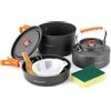 Odoland Set di Pentole da Campeggio per 1-3 Persone, Pentole Padella Bollitore da Campeggio, per Campeggio Trekking Escursioni Cucina Outdoor e Picnic, Pentole 2L + 0.7L Padella + 1.1L Bollitore