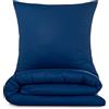 Alreya Copripiumino Singolo Renforcé 100% cotone - 155 x 220 cm - Blu - Completo letto con 1 federa 80 x 80 cm con cerniera