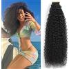 YDDM Kinky Curly Tape In Hair Extensions Capelli Veri Biadesivo Neri Naturali 24 Pollici 20 Pezzi 50 Grammi Invisible Tape In Hair Extensions Human Hair Black Women Curly Tape In Hair Extensions
