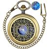 Tiong Orologio da tasca Hollow Blue Star Design numeri romani Orologi al quarzo da tasca con catena Regali di compleanno di Natale per uomini e donne, 16-bronzo, Classico