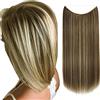iLUU Estensioni per capelli sintetici, 80 g, lunghezza 55 cm, con filo di pesce, marrone scuro e biondo sbiancante, per donne 8H613 #