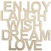 Rayher 46409505 - Scritta in legno Enjoy, Laugh,Wish...FSC100%, naturale, 18,7 x 18 x 0,4 cm, SB-Btl
