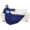 Kanguru Coperta con maniche Blu, soffice plaid in pile, Microfibra, con tasca centrale, 210x140cm, regalo donna compleanno, amica, Hoodie per divano, letto, relax, Natale, vestaglia invernale