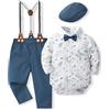 Volunboy Bimbo Neonato Completini e Coordinati Gentiluomo, Camicia Fiocco e Bretelle Pantaloni 4 Pezzi(18-24 mesi,Taglia 90,Blu Stampa)