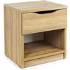 Leomark comodino moderno in legno 40cm x 38cm x 42cm (A), con cassetto e scompartimento apertoin, comodino per bambini e adulti, colore noce