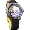 FORSINING Orologio da uomo con quadrante scheletro trasparente orologio da polso meccanico per uomo impermeabile moda business automatico a vento automatico, Nero , cinturino