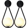 KRIPINC Applique Sfera Vetro Interno Moderna per Comodino, 2 Pezzi, Nero | Lampada da Parete Vintage LED 5W G9 a Sfera Vetro con Design a Goccia, per Soggiorno, Camera da Letto, Corridoio e Scale