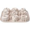patisse 04521 - Stampo 9 mini kouglofs, stampo per torta 9 mini bundt cakes - fusione di alluminio, beige dorato, 24 x 24 x 4,5 cm