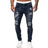 N/AA Jeans skinny strappati elasticizzati da uomo, super comodi pantaloni in denim invecchiato con fori distrutti, Blu scuro, XL