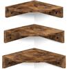 Mardili Set di 3 mensole angolari da parete, per riporre e esporre a parete, rustiche, in legno, per camera da letto, cucina, soggiorno, cameretta dei bambini e ufficio (marrone scuro)