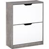 HOMCOM Scarpiera Ingresso a 2 Scomparti con Ripiani Interni, Salvaspazio, in Legno, 62.5x26x81cm, Grigio e Bianco | Aosom