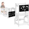HOMCOM Scala Montessori 2 in 1 in MDF Staccabile, con Sgabello, Lavagna Inclusi, per Bambini 3-6 Anni, Bianco|Aosom