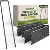 SeedPal 100 Picchetti in Acciaio Robusto Non Galvanizzato - Per Telo di Pacciamatura, Recinzione e Rete - 150mm di Lunghezza, 25mm di Larghezza, Ø 3mm