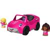 Barbie Extra Cabrio a 2 posti, argento metallizzato con ruote che girano,  interni rosa, cagnolino, piscina per cuccioli e accessori