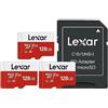 Lexar Scheda Micro SD 128 GB 3 Pack, fino a 100 MB/s, memory card | Scheda di Memoria microSDXC con Adattatore A1, U3, C10, V30, SD Card