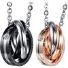 Cupimatch Coppia di collane in acciaio inox con ciondolo a fascia con anello a incastro Forever Love, regalo per San Valentino, con catena da 45,7 cm e 50,8 cm, per Natale, 2.2cm x 0.5cm (His), 2.1cm