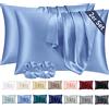 Vielit Set di 2 Federe Raso 40x60cm & 2 Scrunchies, Design con Chiusura A Busta, Morbido come una Federe Seta Cuscino, Federe Cuscini 40x60 Blu