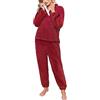 RITOSTA Pigiama Donna Invernale Felpato Caldo in Pile Morbido - Set Lungo Due Pezzi con Felpa e Pantalone (Rosso, S)