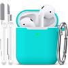 R-fun Custodia per Airpods 1a/2a generazione (2016/2019),Cover Airpods protettiva in morbido silicone con LED visibile sulla parte anteriore,con kit di pulizia,Turchese