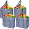 VENO 4 Pezzi Borsa per la spesa pieghevole con fondo rigido, tasca anteriore, borse spesa riutilizzabili, borsa shopper multiuso, borsa da spiaggia per shopping, vacanze, picnic (Grigio, 4 Pz.)