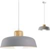 HJXDtech Lampadario a sospensione rotondo moderno in metallo colorato semplice, Lampada da soffitto E27 con finitura in legno Luce per soggiorno cucina camera da letto (Grigio)