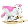 HOMCOM Cavallo a Dondolo a Forma di Unicorno con Musica, Struttura in Metallo e Legno, Rivestimento Peluche, 65x32x55cm, Bianco Rosa