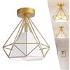 Chao Zan Vintage Industriale Plafoniera da Soffitto E27 Retro Luce Pendente Di Diamanti Paralume Dorato Metallo Lampadario Lampada a Sospensione Gabbia per Camera da Letto Soggiorno Cucina Corridoio (Dorato)