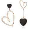 EVER FAITH Orecchini spaiati per Donne, asimmetrici a goccia con cuore, Queen of Cuores, a cuore nero con fondo oro rosa