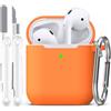 R-fun Custodia per Airpods 1a/2a generazione (2016/2019),Cover Airpods protettiva in morbido silicone con LED visibile sulla parte anteriore,con kit di pulizia,Arancione