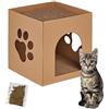 Relaxdays Casetta per Gatti, Cuccia di Cartone, Scatola Gioco Animali Domestici, Tiragraffi HLP 30x30x30,5 cm, Marrone