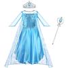 Vicloon Elsa Costume Ragazze Principessa, 3 PCs Principessa Elsa Costume, Vestito da Festa di Compleanno, Elsa Vestito Set da Principessa Corona e Bacchetta, Cosplay Party Halloween-120