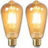 DiCUNO Lampadina vintage E27, Lampadina LED edison decorativa, Vetro ambrato bianco caldo 2200K, Non dimmerabile, Lampada a filamento LED E27 per ristorante, caffè, bar, 2 Pezzi