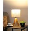 EDISHINE Lampada da Comodino in Legno, Paralume in Lino, Moderna | Attacco E27, Lampadina LED 4 W Inclusa, 2700 K, Cavo Trasparente, per Camera da Letto, Soggiorno e Comodino