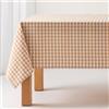 GAMUSI Tovaglia antimacchia in tela morbida al tatto, rettangolare, a quadretti vicky, cotone impermeabile, 140 x 300 cm, colore beige