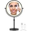 OMIRO Specchio Cosmetico Ingranditore 3X/10X con Illuminazione, Specchio da Trucco a Doppio Lato Girevole 21cm, Specchio Ingranditore Doppia Faccia, con Supporto Regolabile in Altezza (Nero)