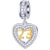 GLOWDAS 10 11 a 21 22 23 24 25 28 30 33 35 40 45 50 55 60 65 70 75 80 Charms Compleanno, Fit Bracciale Anniversario Europeo/Collana, Numero D'oro 925 Argento Sterling Cuore Ciondolo con CZ, per Donne/Uomini