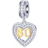 GLOWDAS 80 Anni Anniversario Charms Fit Pandora Braccialetto Aperto, Oro 18K Numero 80 Ciondoli, 925 Argento Sterling 80th Compleanno Cuore Ciondolo Perline con CZ, Regali per Nonna/Nana/Festa della Mamma