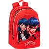 MIRACULOUS - Zaino Scuola Ladybug con Paillettes, Spallacci Imbottiti e Regolabili, 3 Ampi Scomparti a Zip - Zainetto Bambina e Bambino con Etichetta Porta-Nome Interna, 32x43hx23 cm, Rosso con Stampa