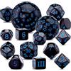 DollaTek Set completo di dadi poliedrici D3-D100, 15 pezzi, per giochi di ruolo, da tavolo, nero e blu