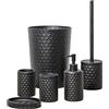 ZCCZ Set di accessori per il bagno, 6 pezzi, con bidone, porta spazzolino, portaspazzolino e dispenser di sapone, portasapone, scopino con supporto, bidone della spazzatura, nero