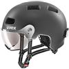 uvex rush visor, casco da città leggero unisex, con visiera, con luce a LED integrata, dark silver matt, 55-58 cm