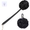 VANZAVANZU Set di Spugne di Luffa, Esfoliante Corpo, Manico di Plastica Antiscivolo da 17 con Spugna da Doccia Soffice, Spugne da Doccia in Morbida Rete PE - Nero