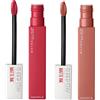 Maybelline New York SuperStay Matte Ink Tinta Labbra Colore 65 Seductress + SuperStay Matte Ink Tinta Labbra Colore 80 Ruler - 2 Rossetti con Applicatore a Punta