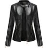 ORANDESIGNE Giacca in Pelle Sintetica Donna da Motocicletta Giacca Casual Moda in Pelle PU Vintage Giubbotto Moto Cappotto Corto Manica Lunga Zip Cappotti Casual Biker Jacket A Nero M